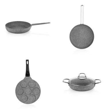 Schafer Breakfast 7 Parça Granit Kahvaltı Pişirme Seti Gri