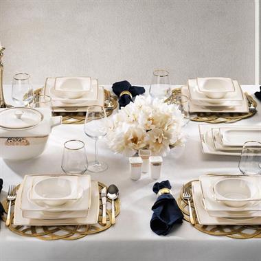 Schafer Glamor Regal Gold 60 Parça Bone China Kare Yemek Takımı