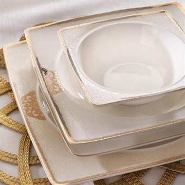 Schafer Glamor Regal Gold 60 Parça Bone China Kare Yemek Takımı
