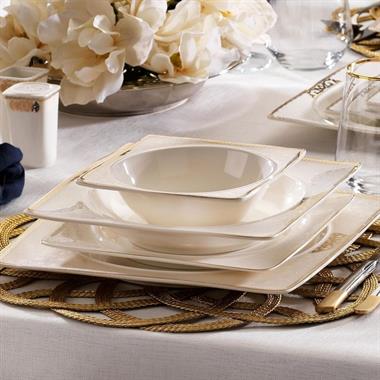 Schafer Glamor Regal Gold 60 Parça Bone China Kare Yemek Takımı