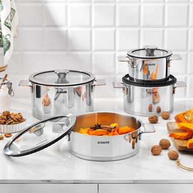Schafer Steel Pro 8 Parça 18/10 Çelik Tencere Seti İnox
