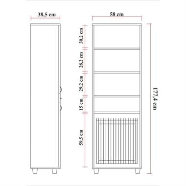 B-183 Bohem Cam Lake Kapaklı Çamaşır Sepetli Banyo Dolabı Beyaz 60x40x180 cm