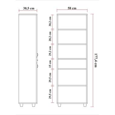 C-184 Çıtalı Cam Lake Kapaklı Çok Amaçlı Dolap 180x60x40 cm Beyaz