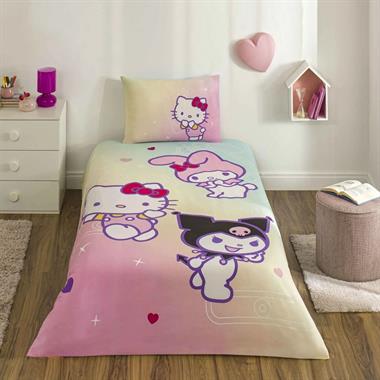 Taç Lisanslı Hello Kitty & Friends Tek Kişilik Pamuklu Nevresim Takımı 160x220 cm