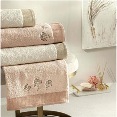 Taç Pure Cotton Mira Aile Bornoz Seti 6lı %100 Pamuk Somon Ekru