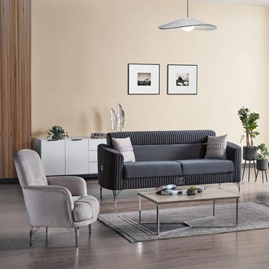 Turuncu Ebru Koltuk Takımı 3+3+1