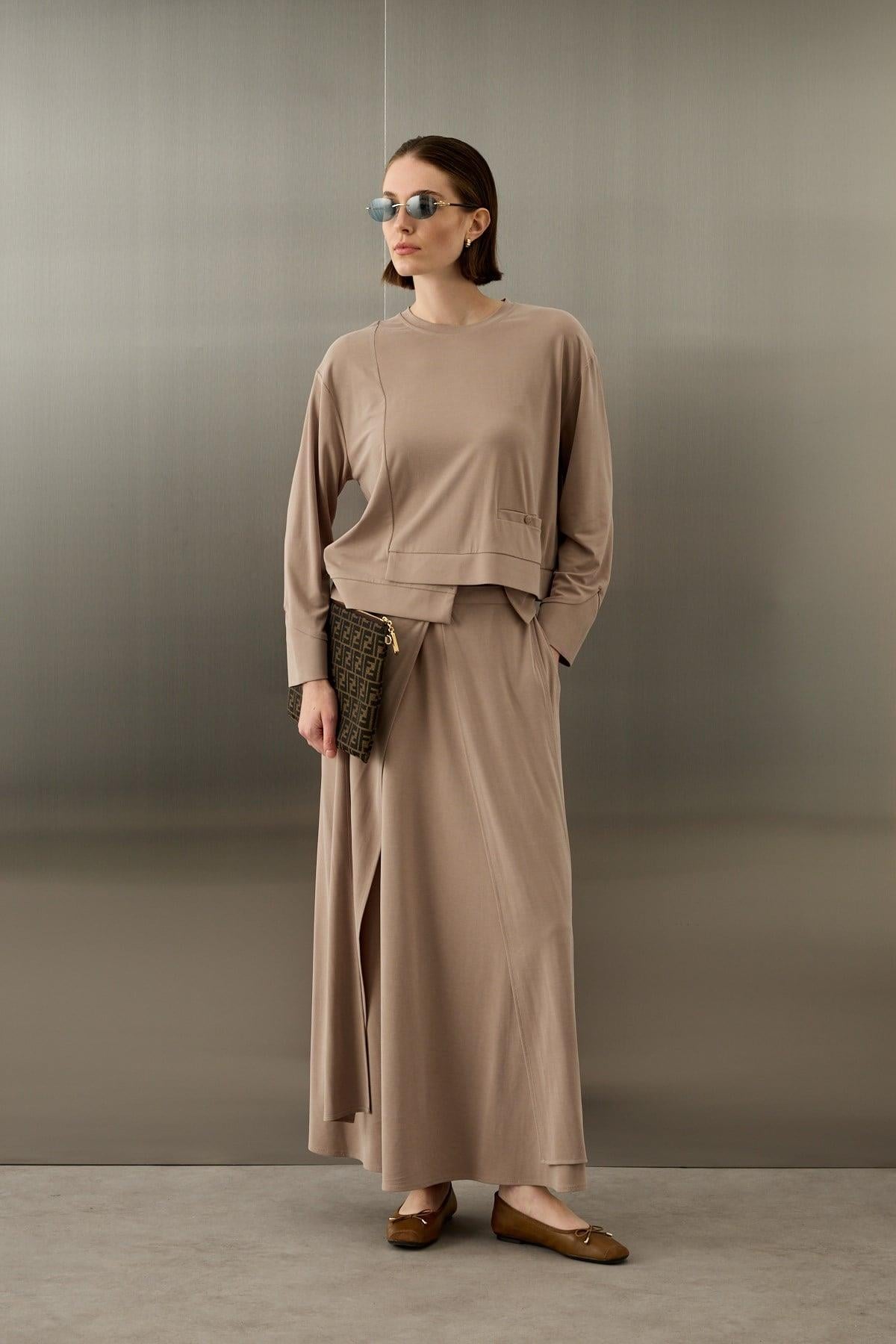 Hilay Chelsea Asimetrik Örme Rayon Etekli Takım - VİZON