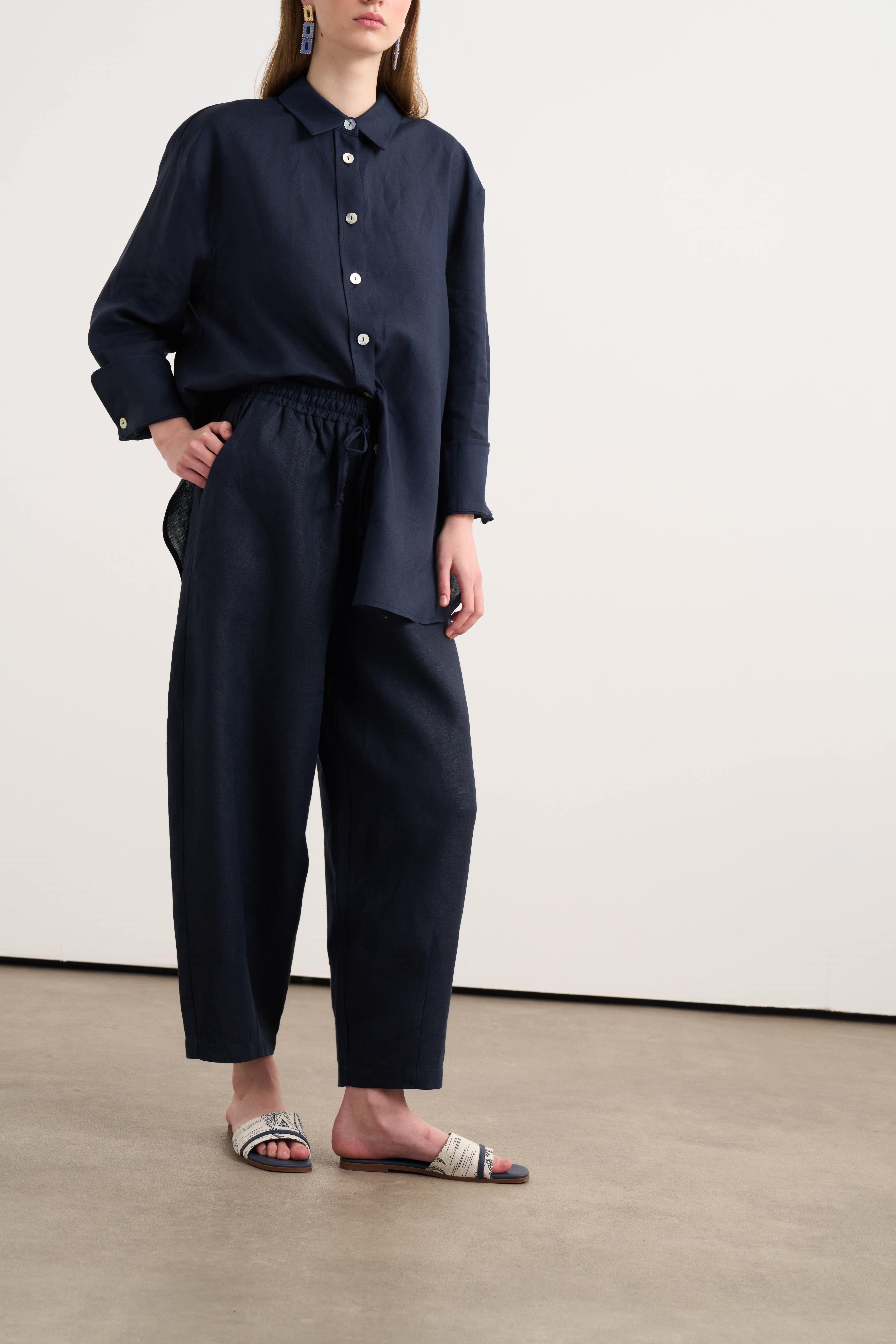 Linen Şalvar Pantolon - LACİVERT