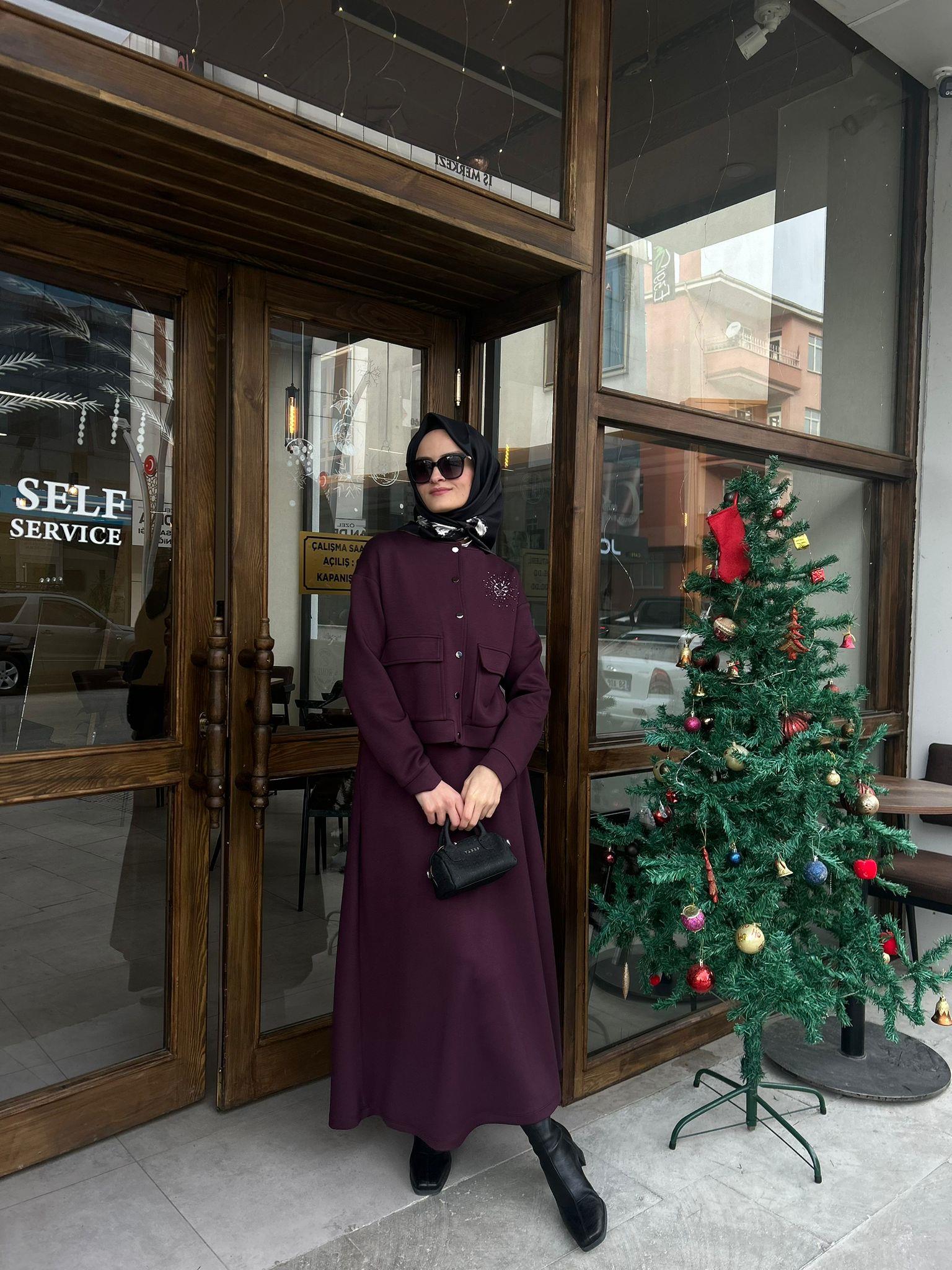 Nuss İşlemeli Oysho Etekli Takım - BORDO