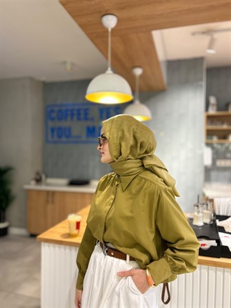 Pamuk Crop Gömlek - YAĞ YEŞİLİ
