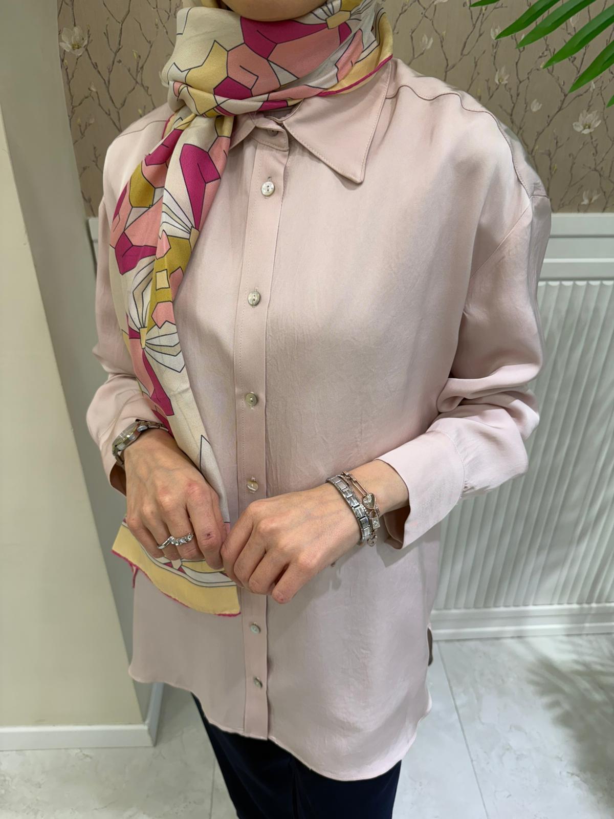 Lilac Asetat Gömlek - PUDRA