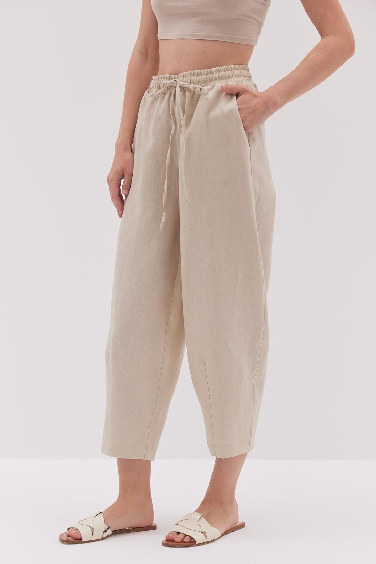 Linen Şalvar Pantolon - BEJ