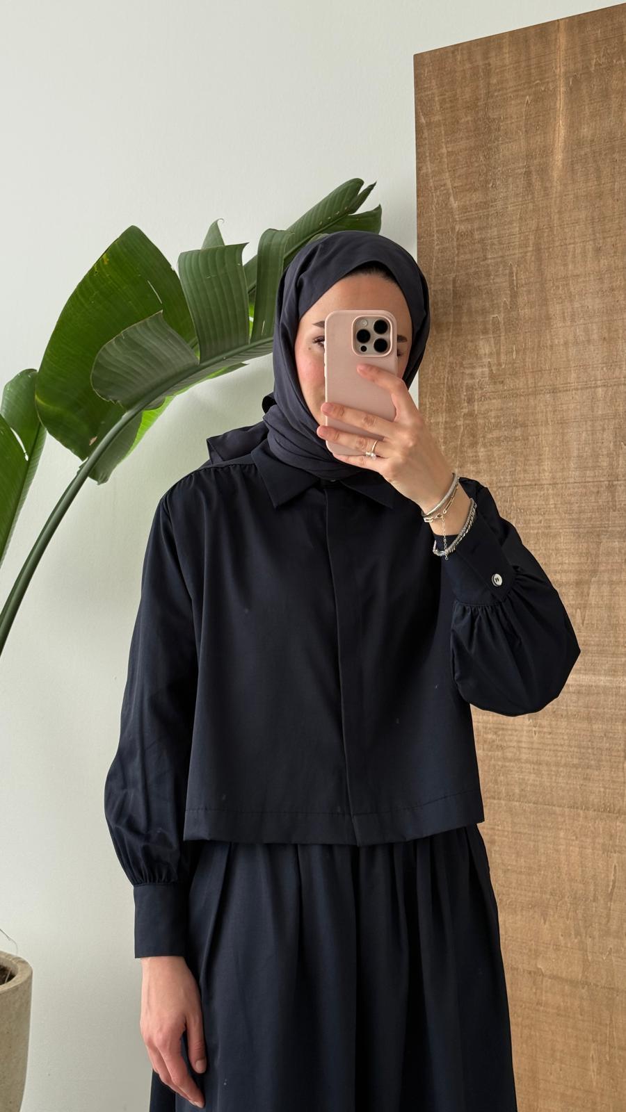 Pamuk Crop Gömlek - LACİVERT