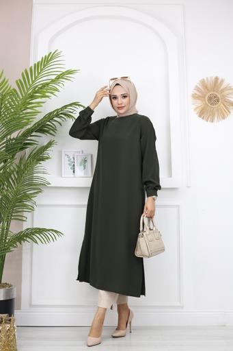 7065 Kolları Nevrüllü Haki Tunik