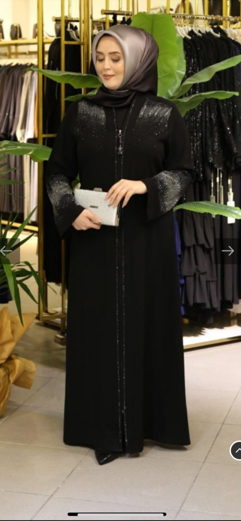7083 Krep Siyah Taşlı Ferace