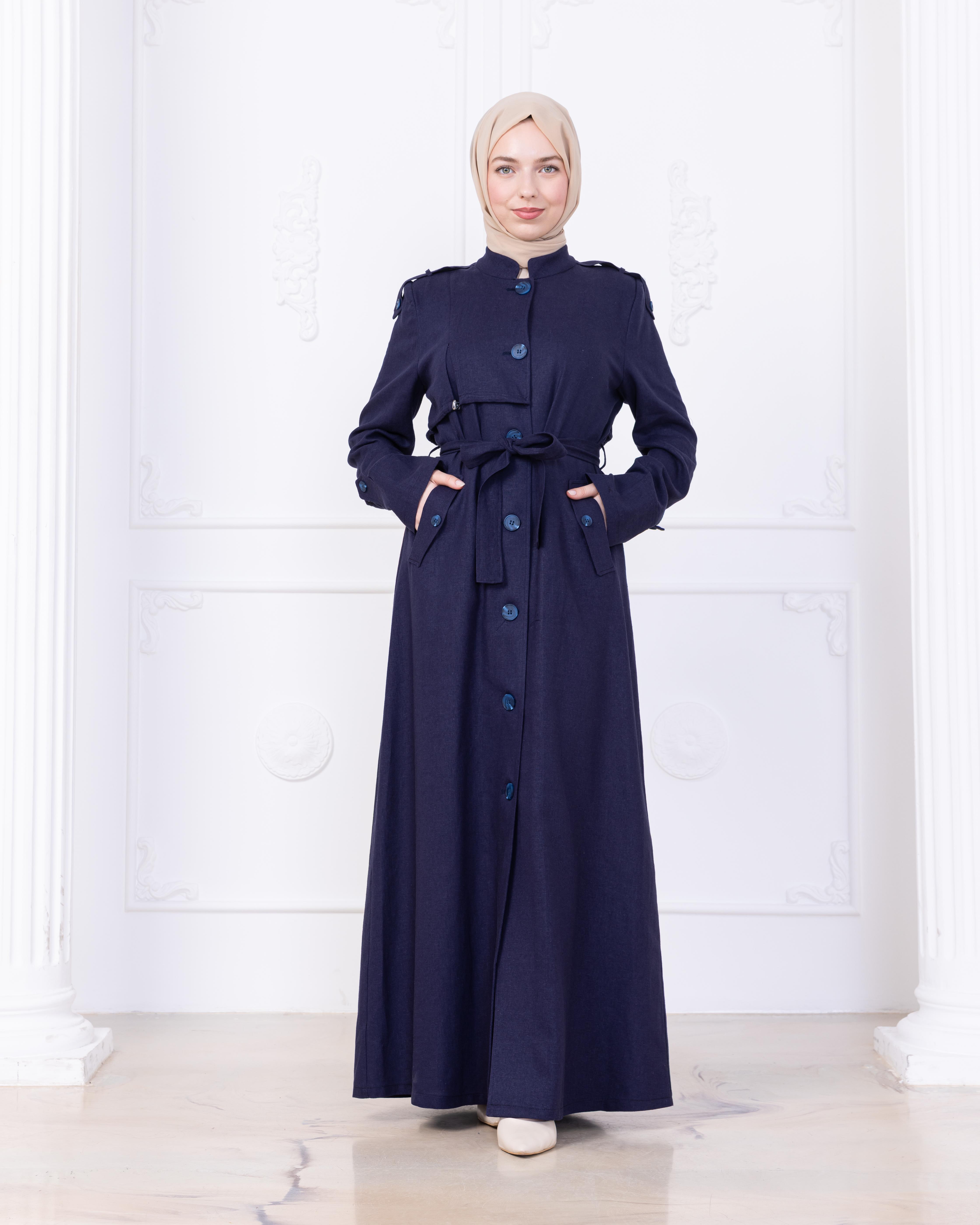 7101 KETEN LACİVERT PARDESÜ