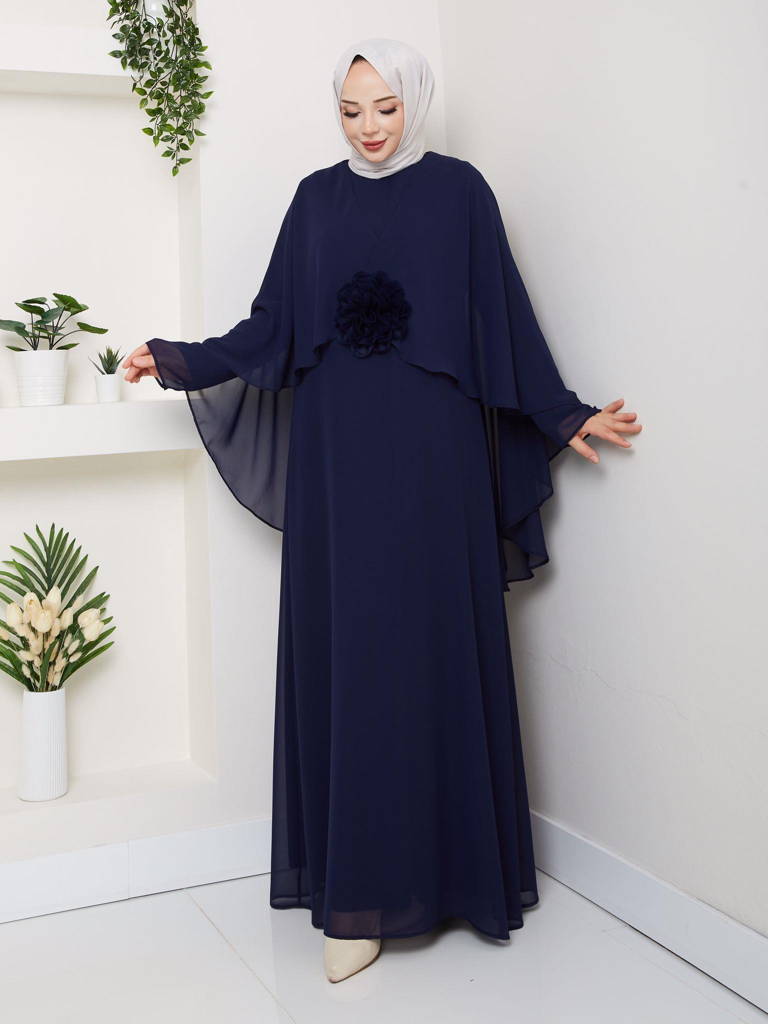 7107 Şifon Güllü Elbise