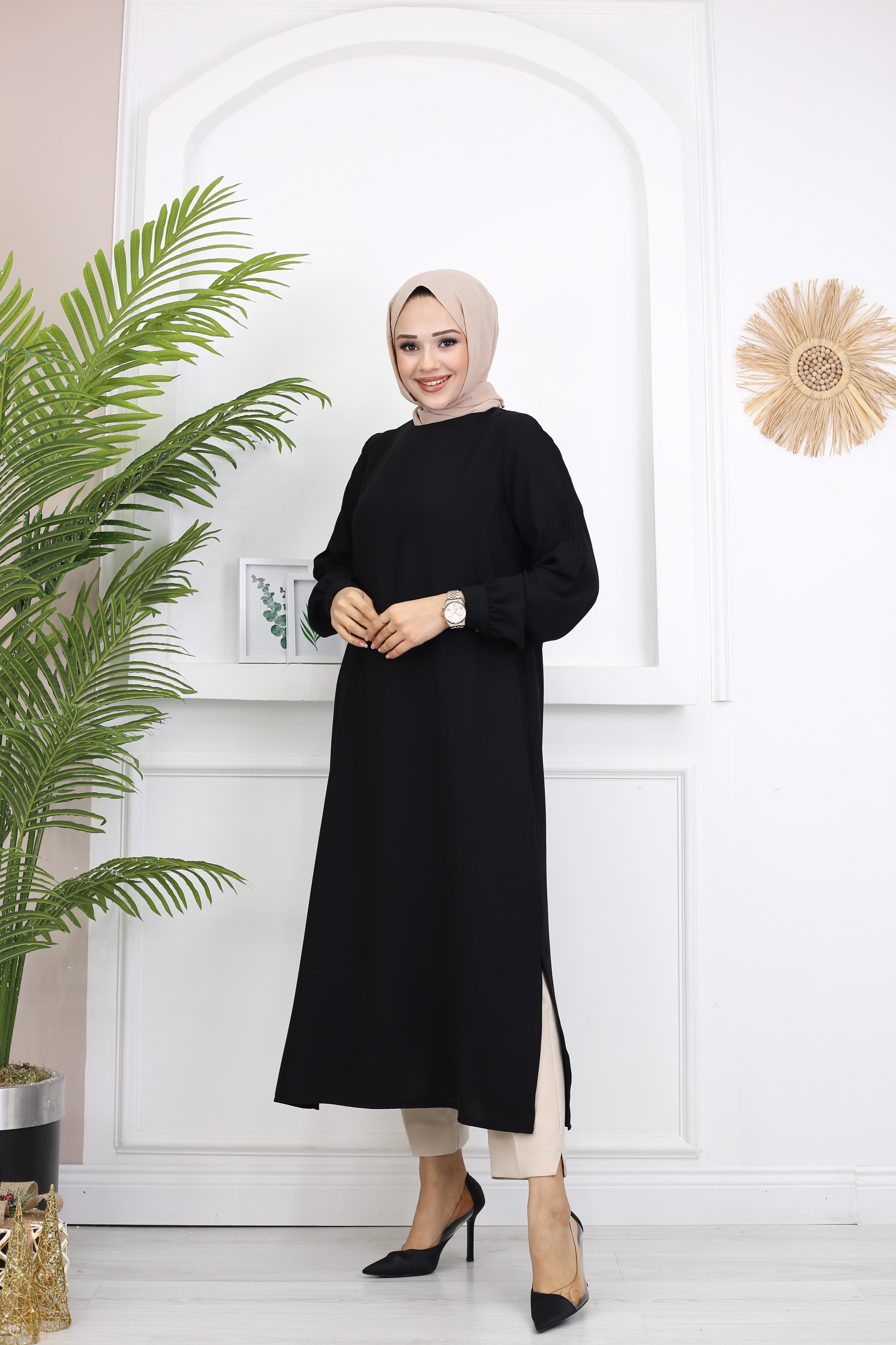 Kolları Nevrüllü Siyah Aydan Tunik