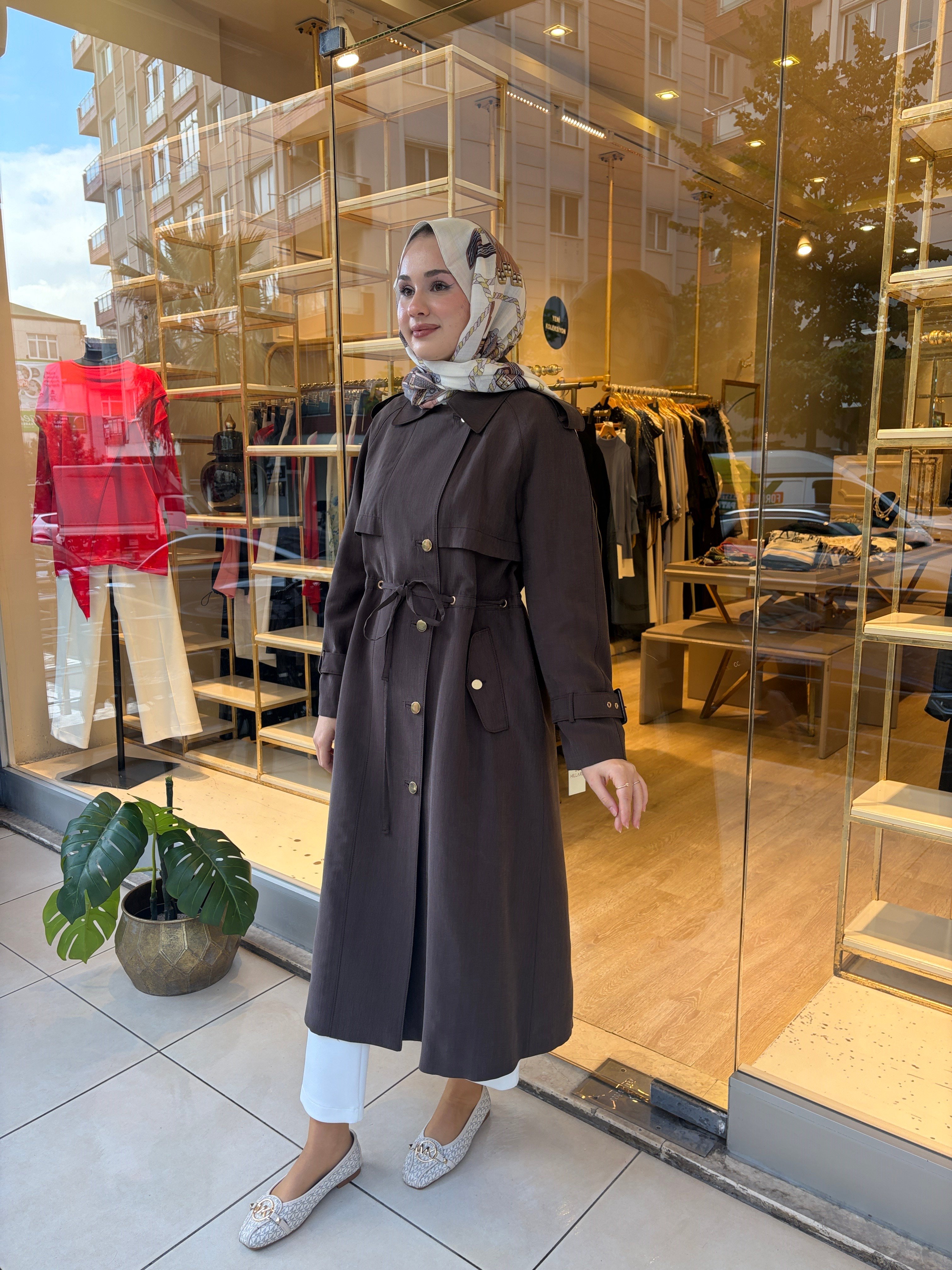  862 KUŞ GÖZLÜ ALLERLİ TRENÇ KAHVE 