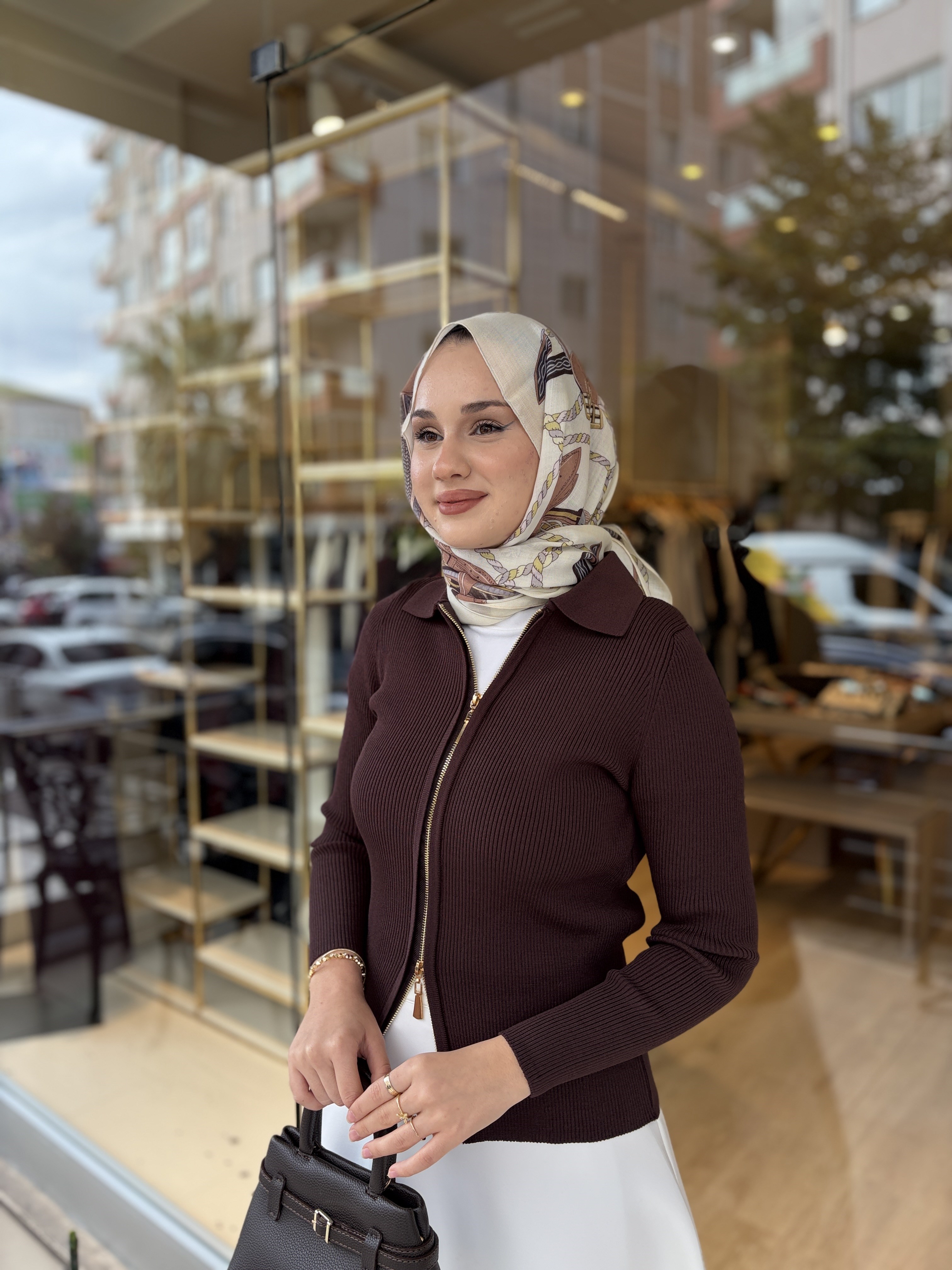 301 ÇİFT FERMUARLI TRİKO HIRKA KAHVE