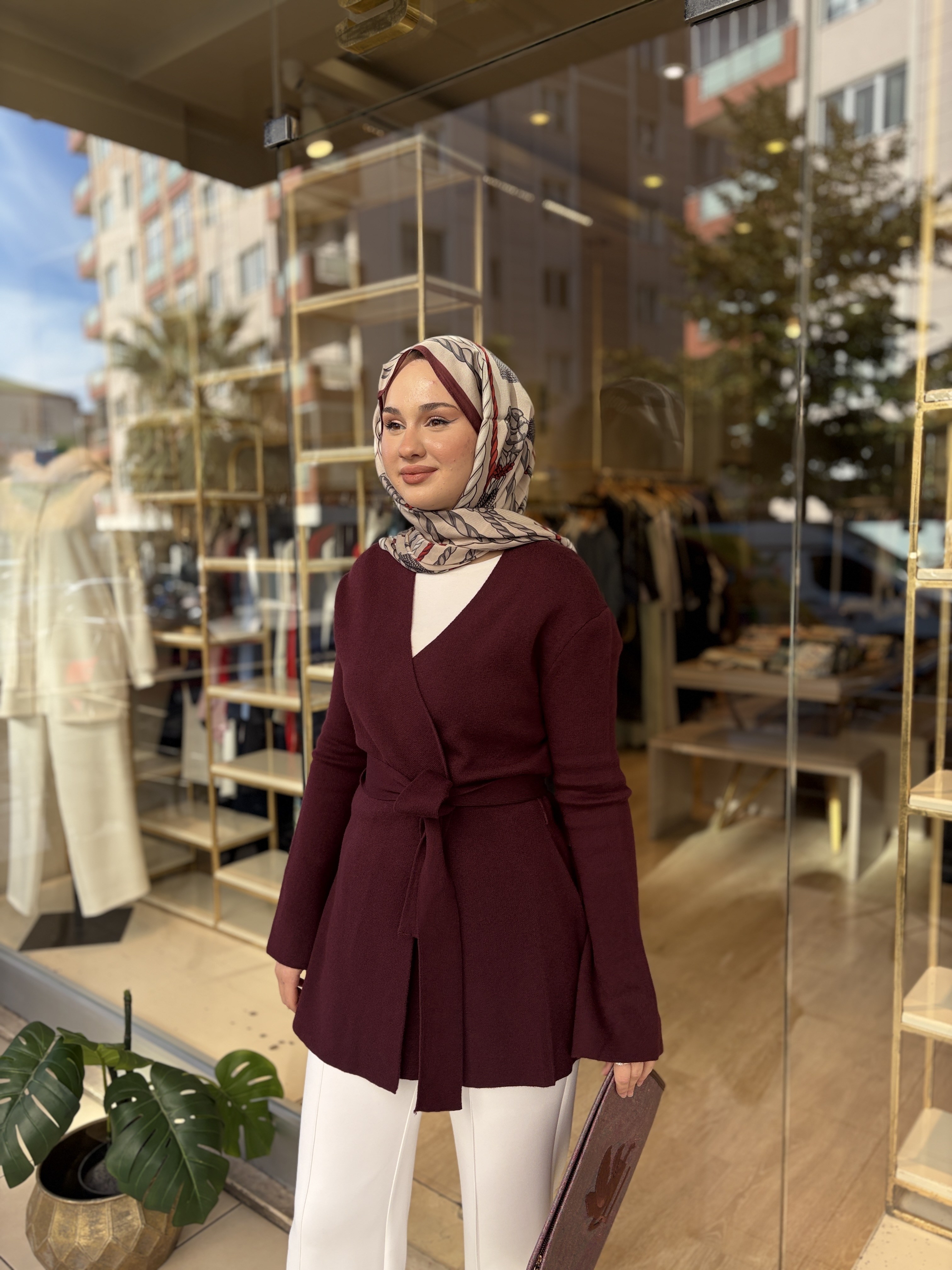 61002 KRUVAZE YÜN KARIŞIMLI TRİKO HIRKA  BORDO