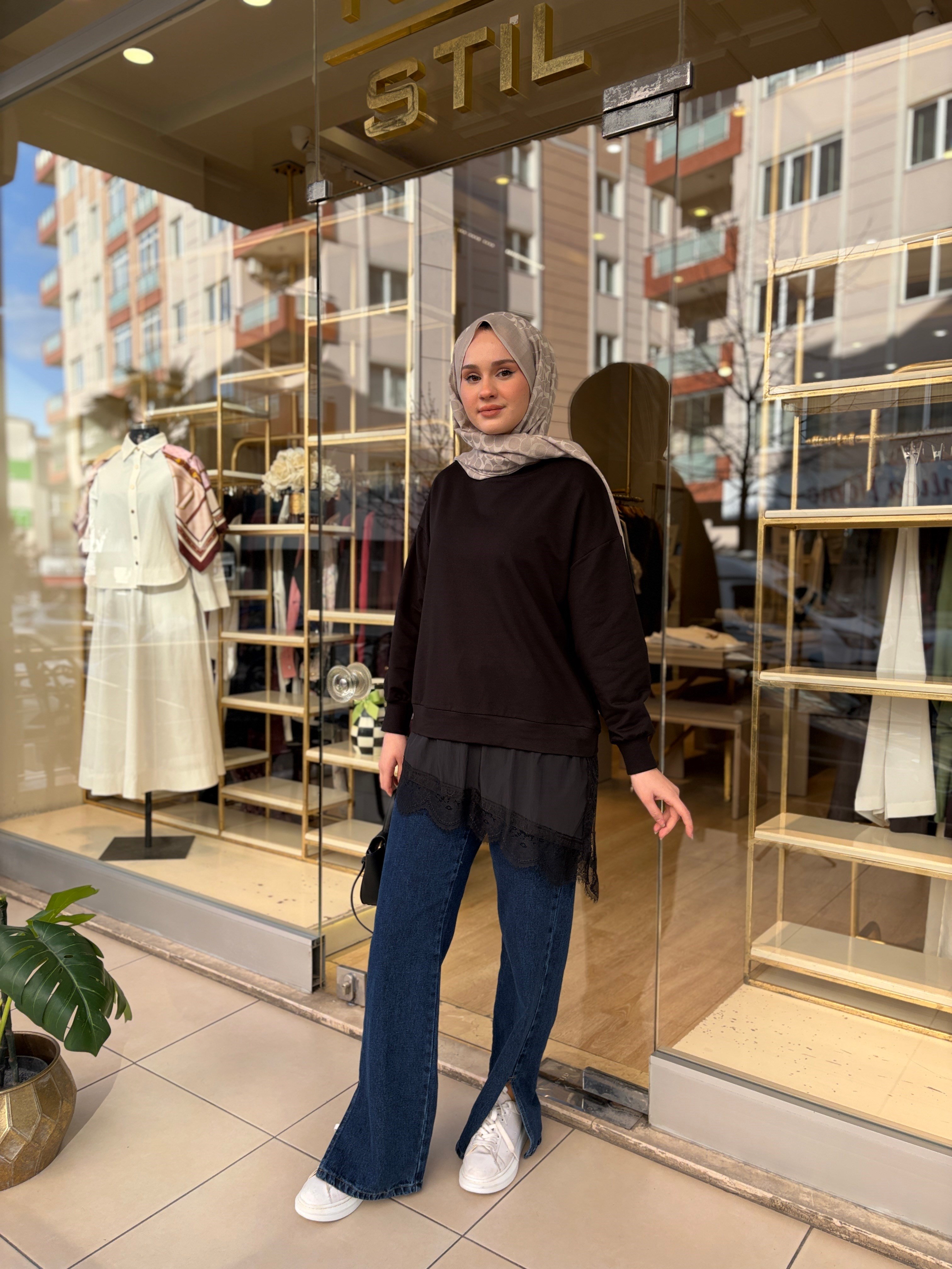 DANTELLİ SWEAT SİYAH