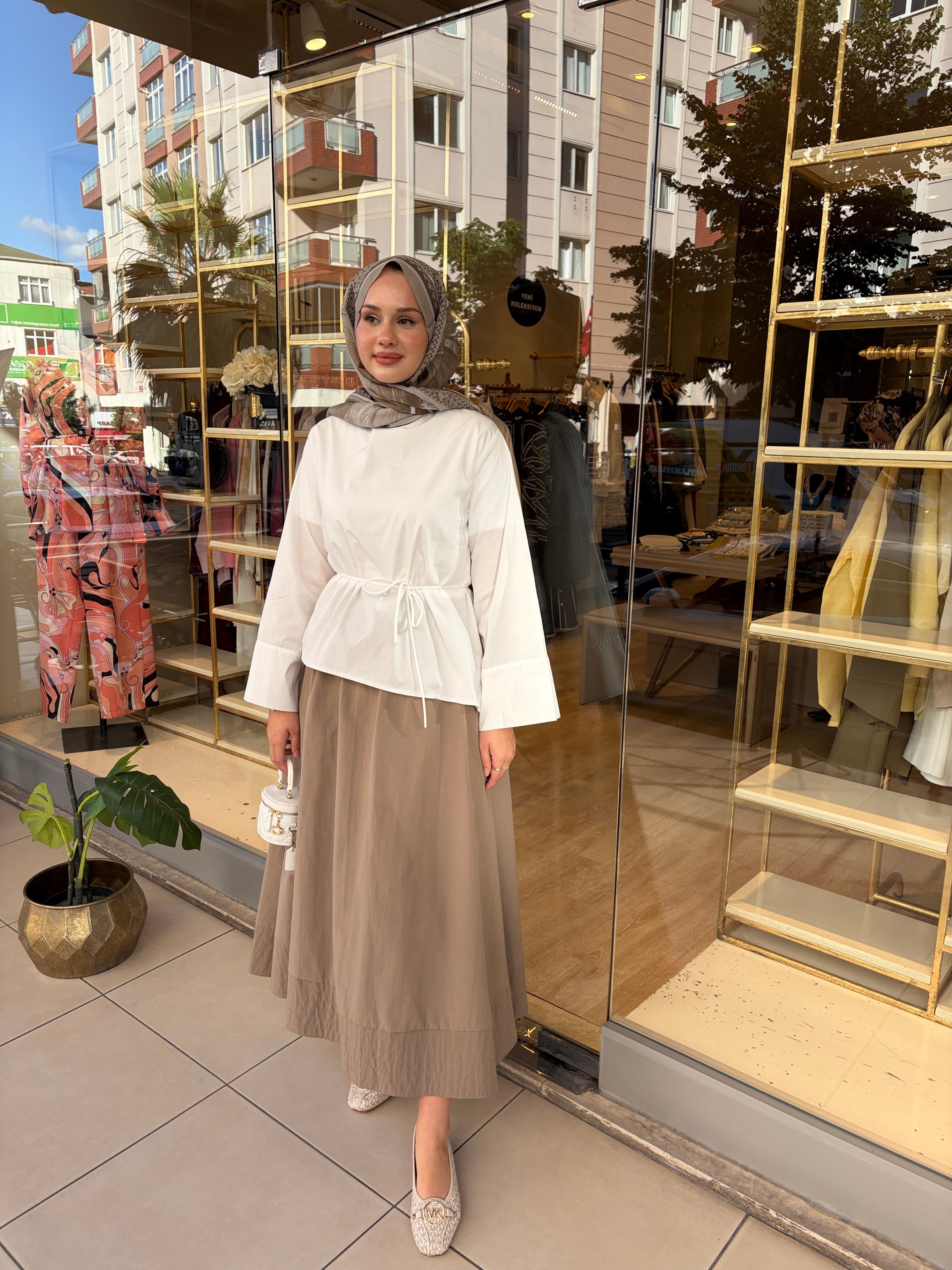 GİPELİ ETEK CAMEL