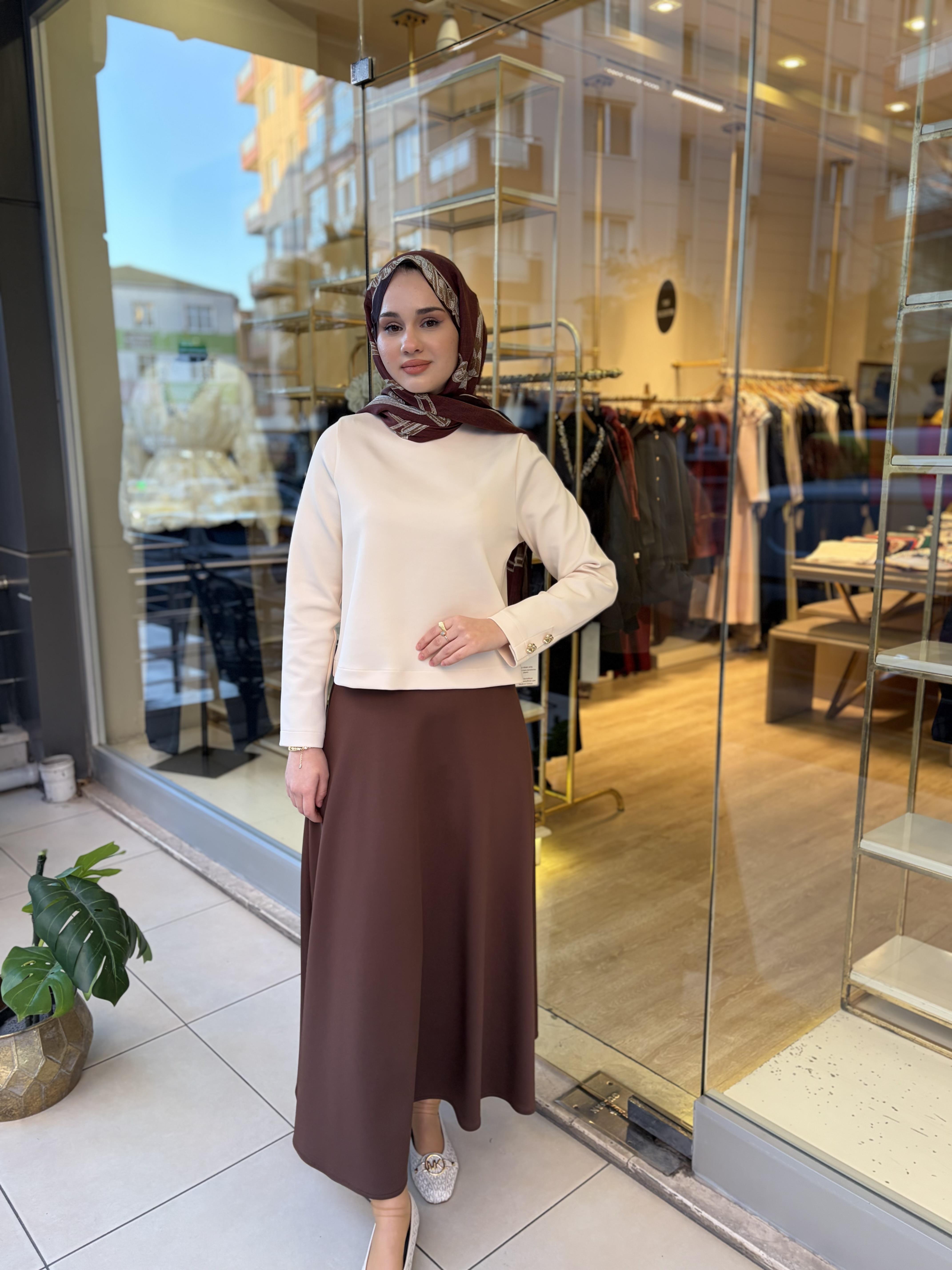 KOLU DÜĞME DETAYLI MİNİ SCUBA BLUZ VANİLYA