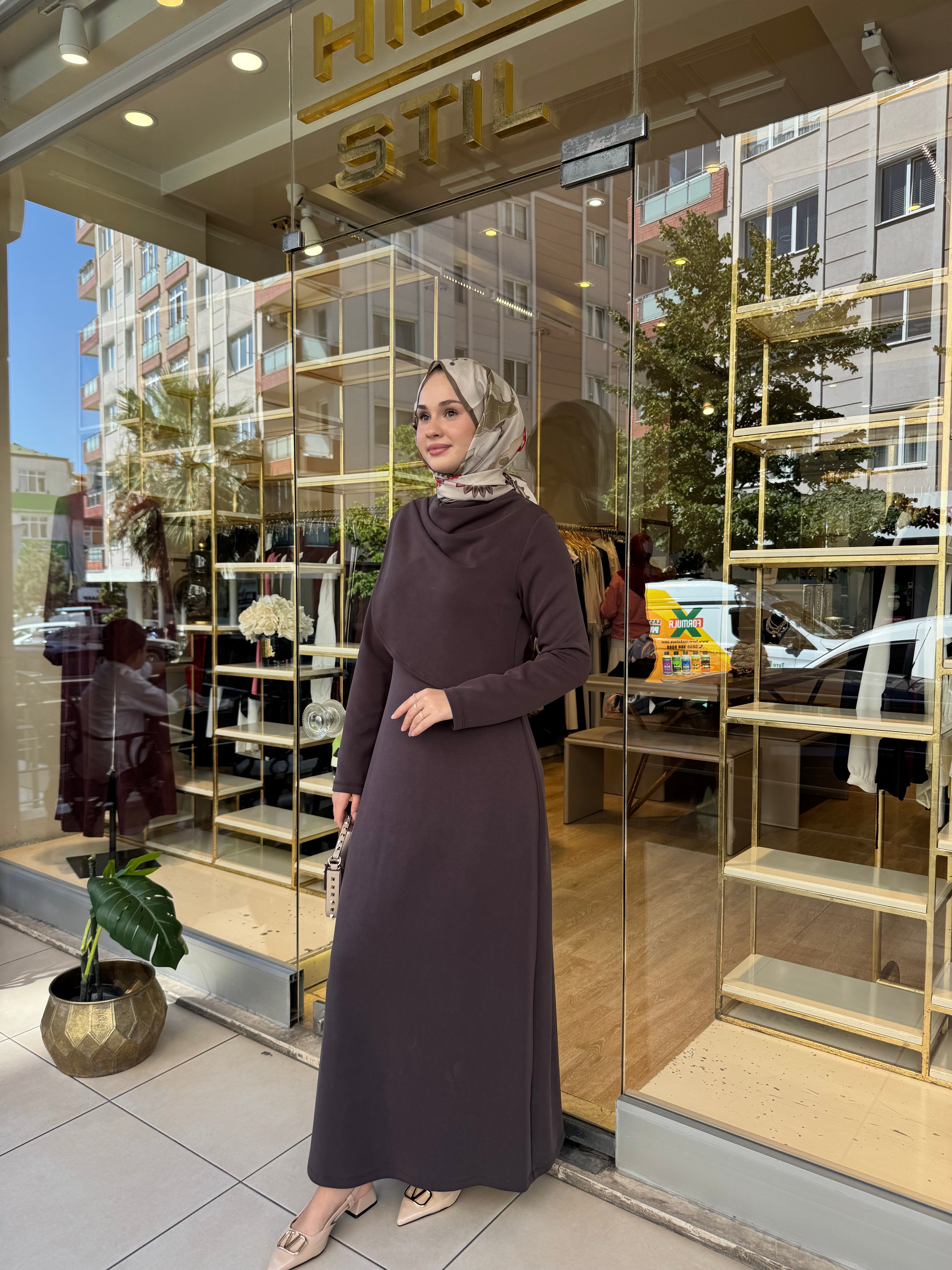 NUSS BAMBU ELBİSE KAHVERENGİ