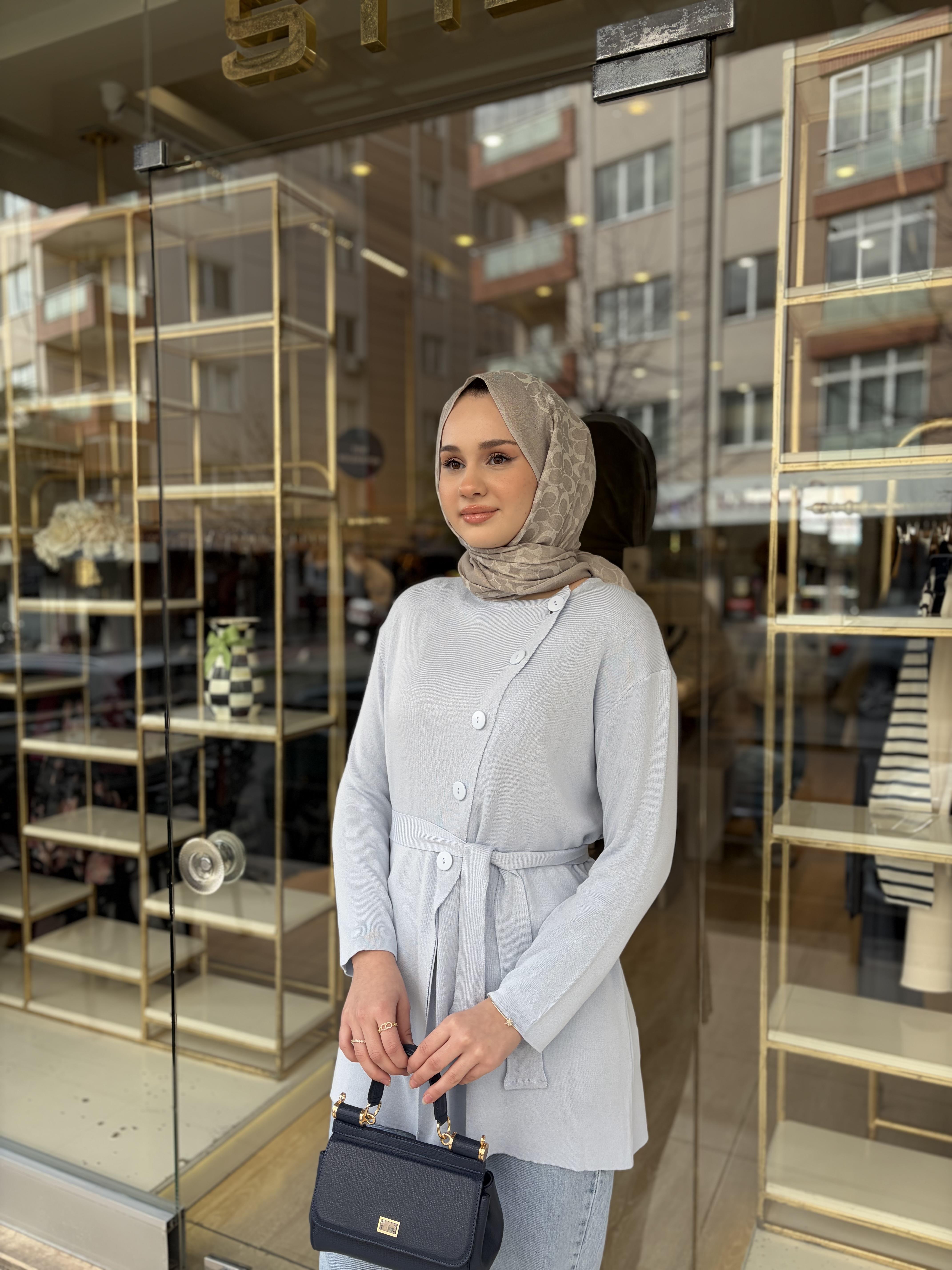 YAN DÜĞME HIRKA MAVİ