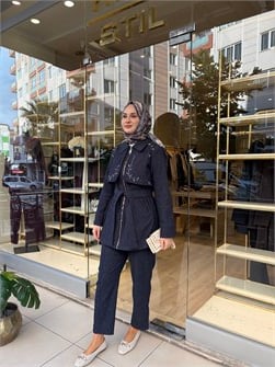 1082 İŞLEMELİ KOT TAKIM LACİVERT