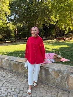Eliza Keten Gömlek KIRMIZI