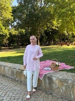Eliza Keten Gömlek TOZ PEMBE