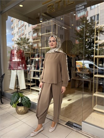 NUSS 1071 PİLE DETAY PANTOLONLU TAKIM OLİVE