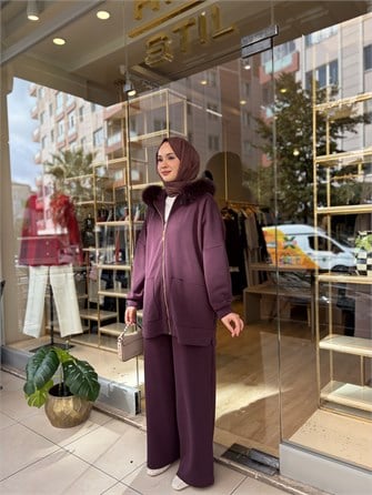 NUSS 1078 KÜRK DETAYLI TAKIM MÜRDÜM 