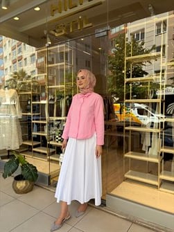 PAMUK SATEN PERVAZLI GÖMLEK | PEMBE