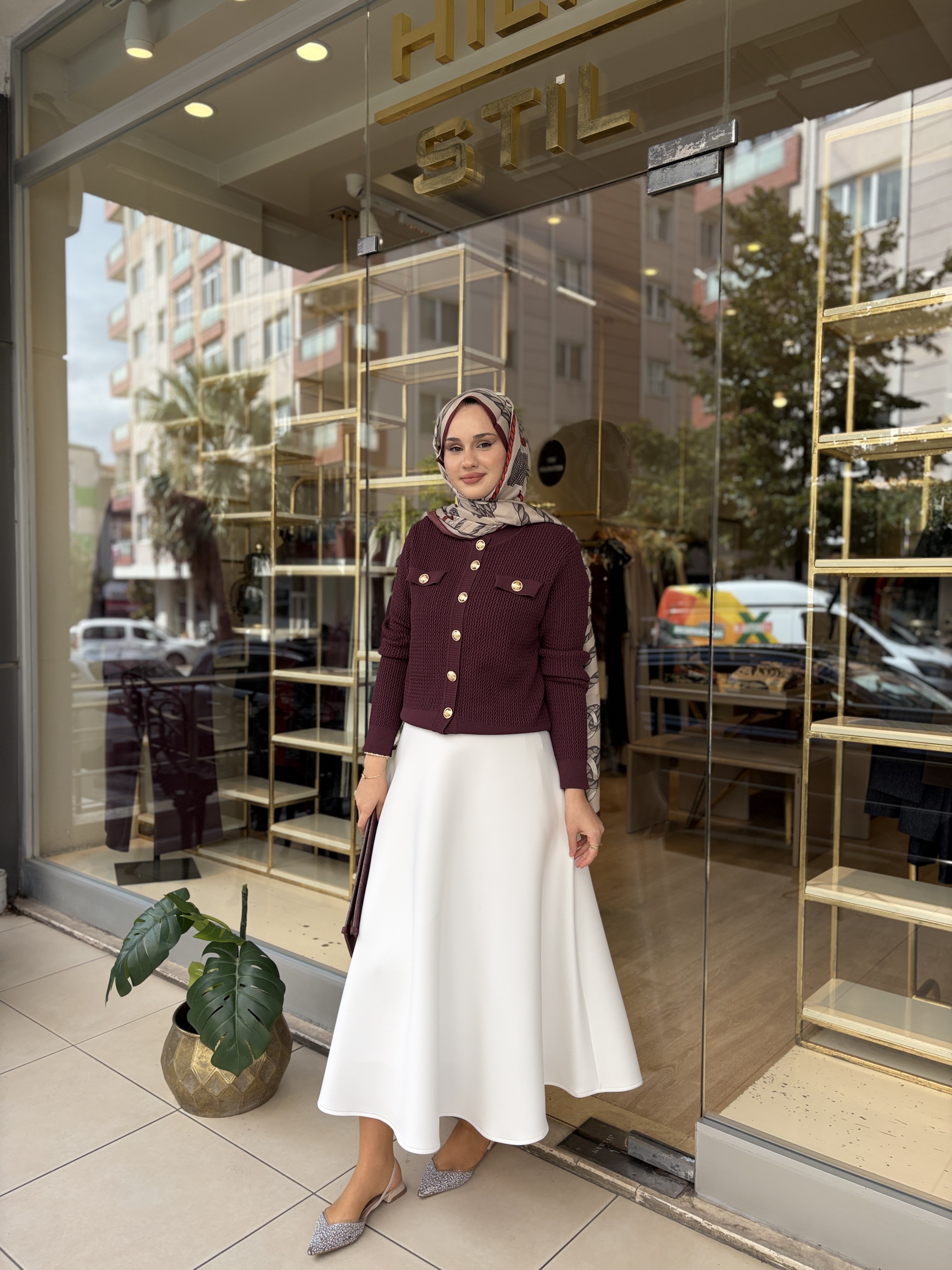 601 GOLD DÜĞME DETAYLI TRİKO HIRKA BORDO