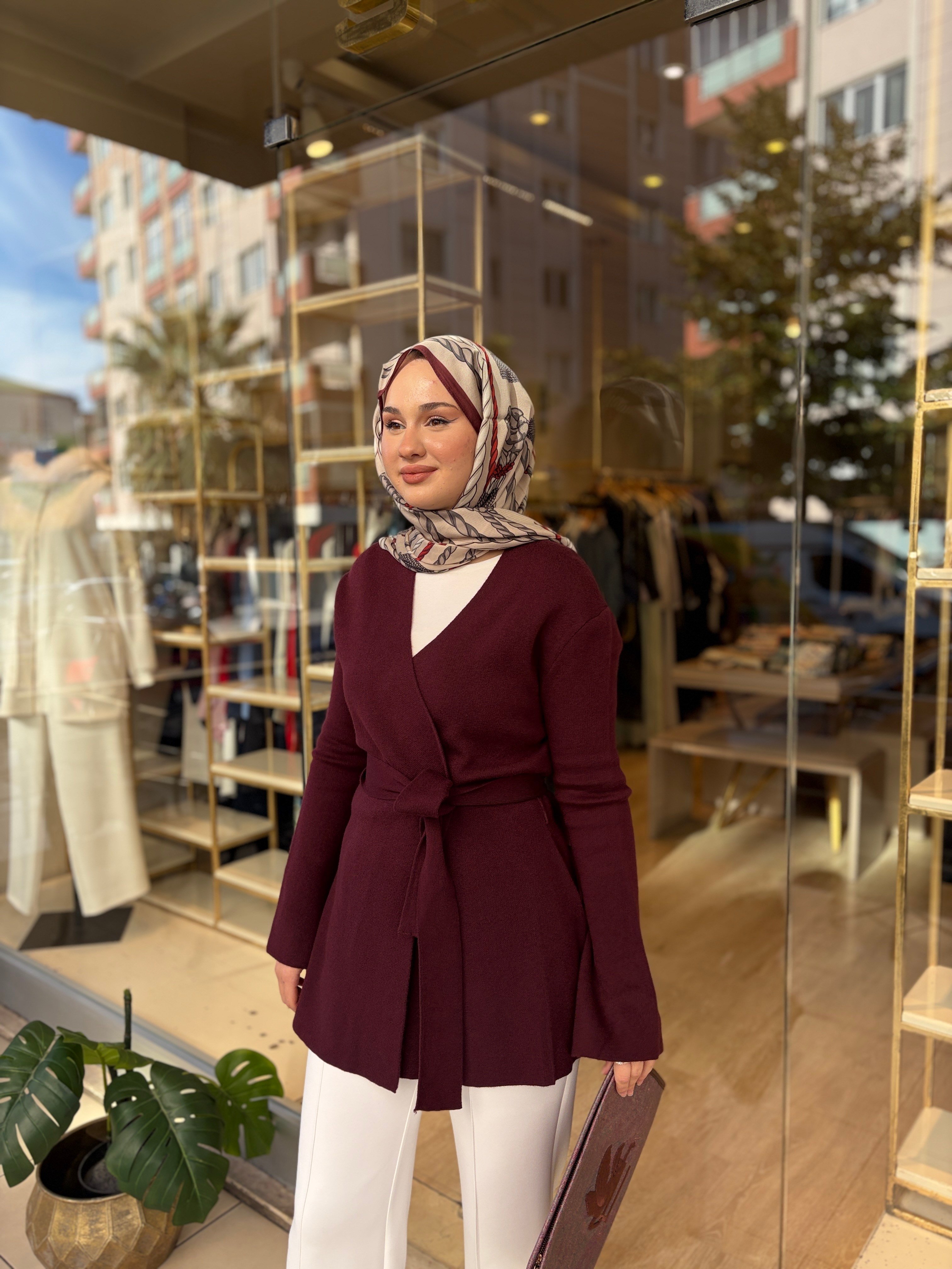 61002 KRUVAZE YÜN KARIŞIMLI TRİKO HIRKA  BORDO