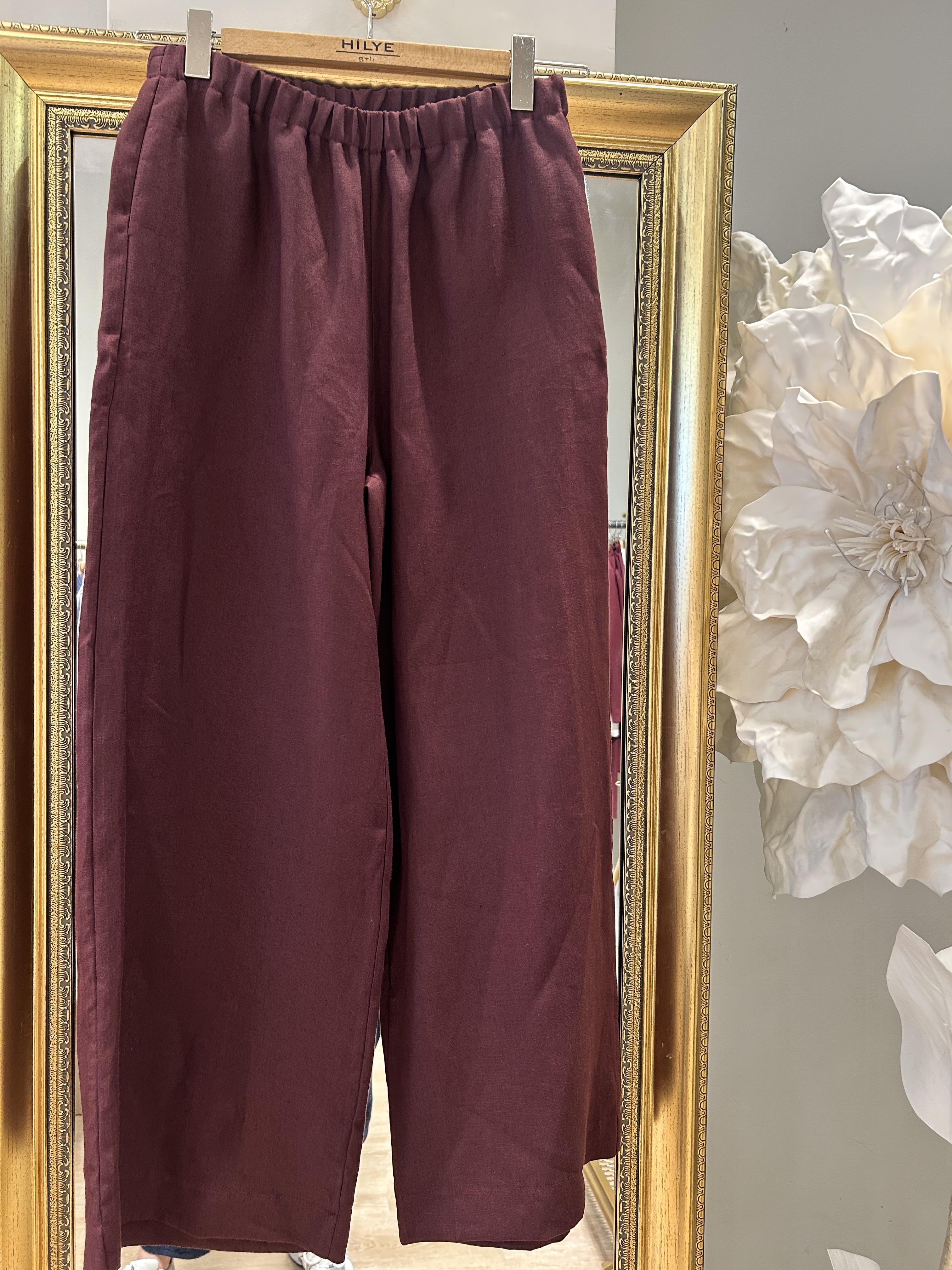 BORDO KETEN PANTOLON