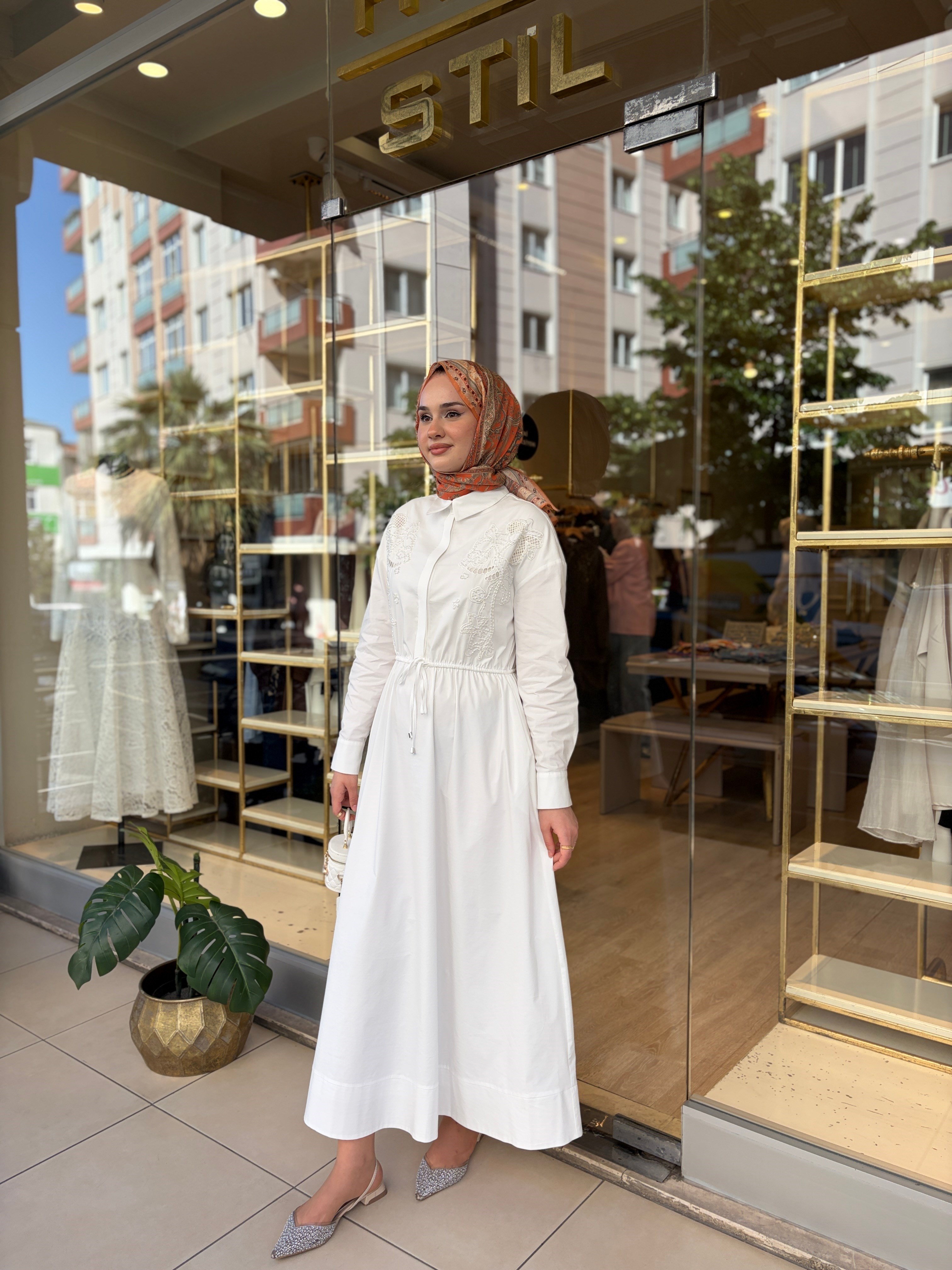 İVORY FLOM DRESS ELBİSE EKRU