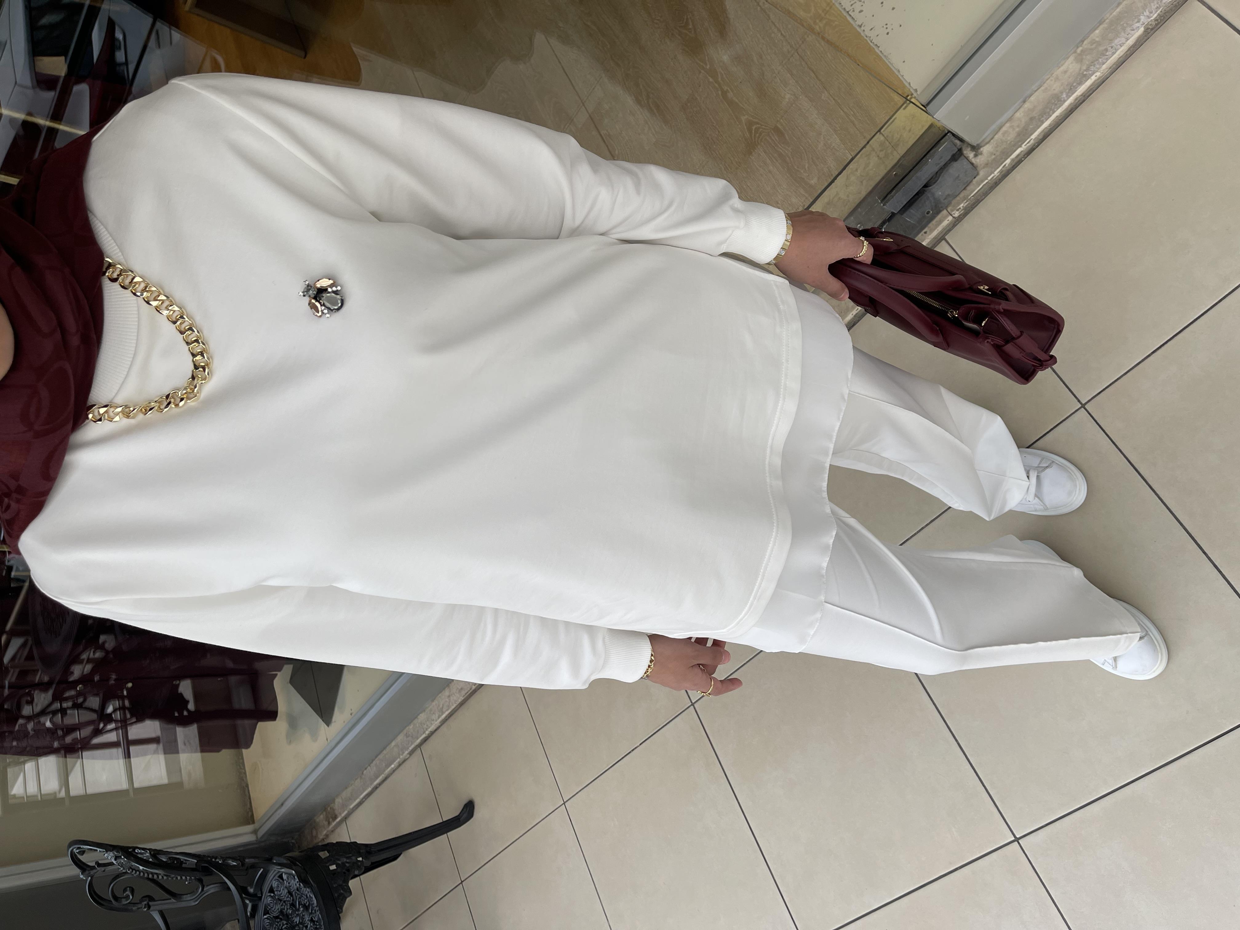 ŞİFON DETAYLI SWEAT BEYAZ İKİ İP 