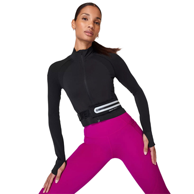 Athlete Crop Seamless Workout Zip Up Kadın Koşu Ceketi