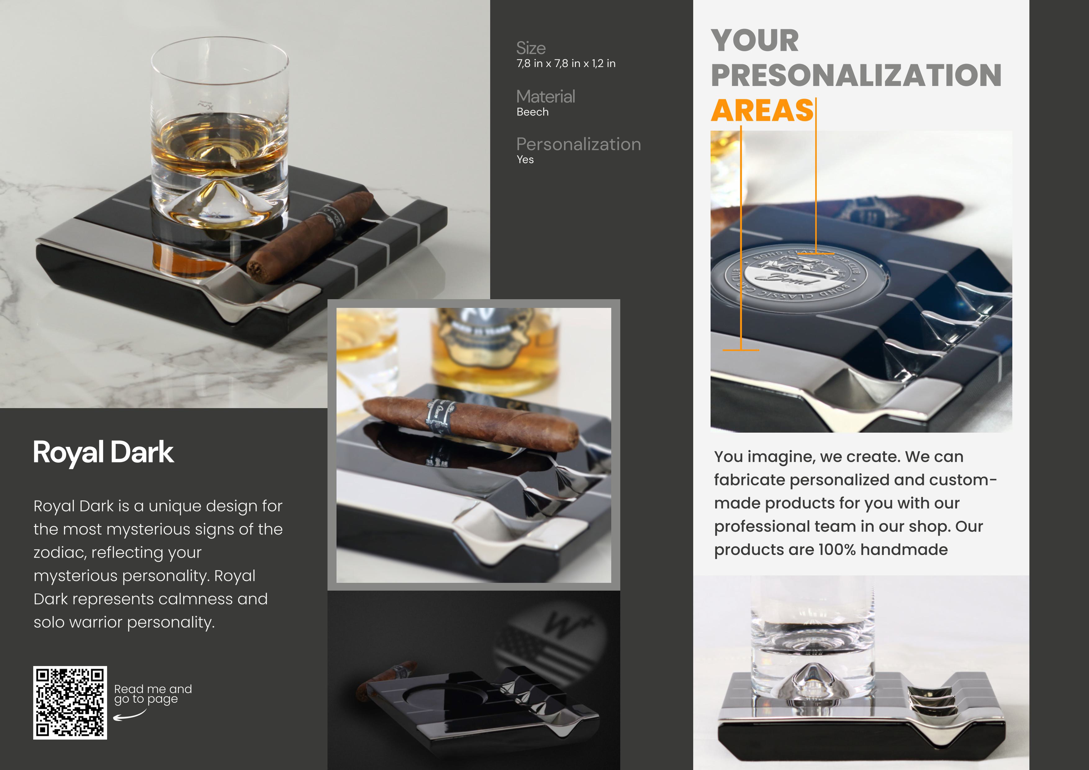 Dark Model whiskey and cigar set, Royal Series bold serving set, handcrafted wooden bar ensemble, luxurious whiskey presentation, elegant cigar accessories, dark-themed bar set, premium wooden serving collection