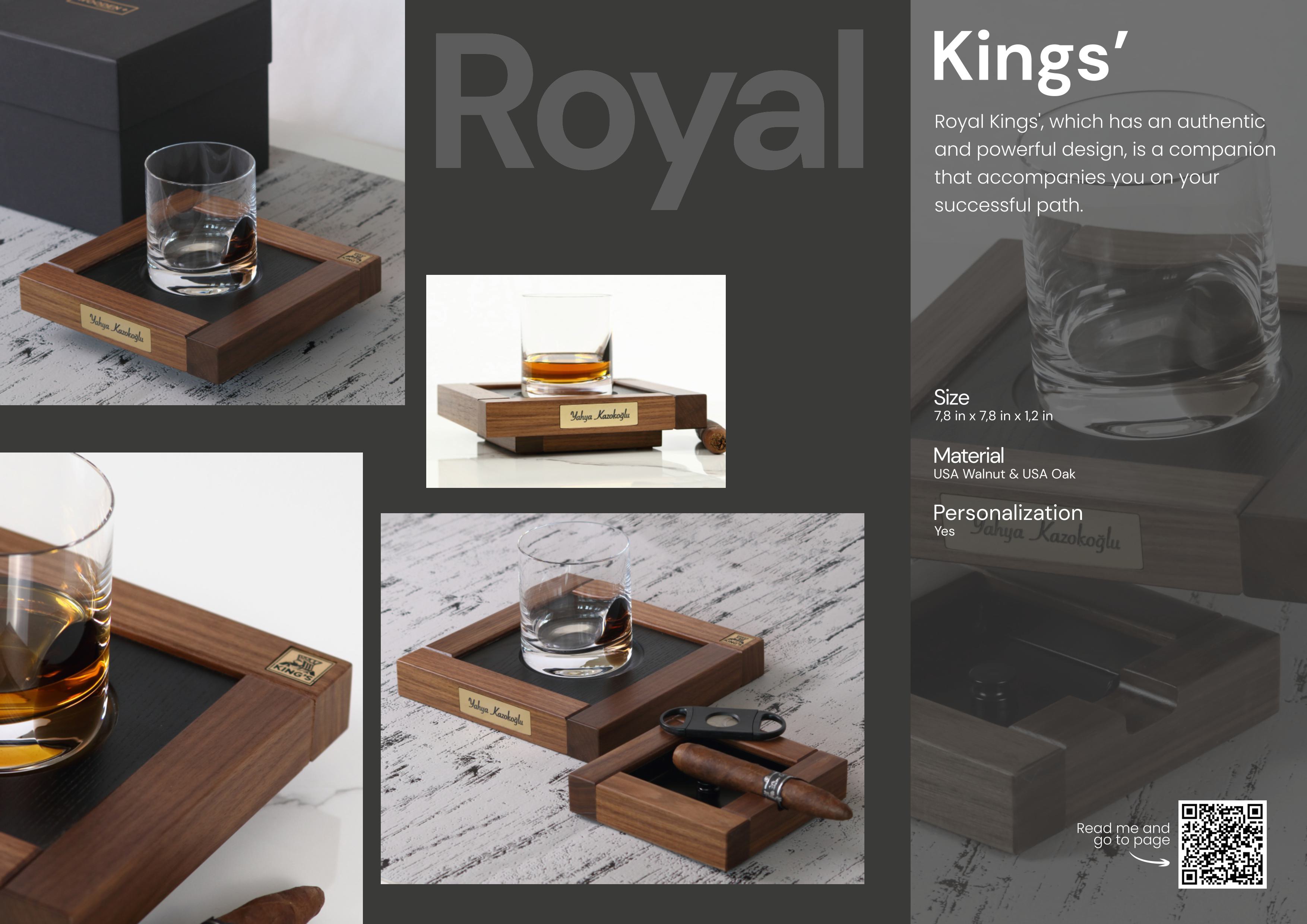  whiskey and cigar set, Royal Series Kings Model, luxury wooden bar set, handcrafted whiskey tray, cigar presentation board, regal bar accessories, premium whiskey serving set, kings-themed cigar ensemble, elite gentlemans gift set