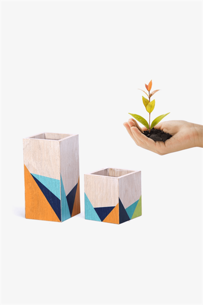 TRIBE Renkli 2'li Saksı (Meşe)wooden+DU001.05