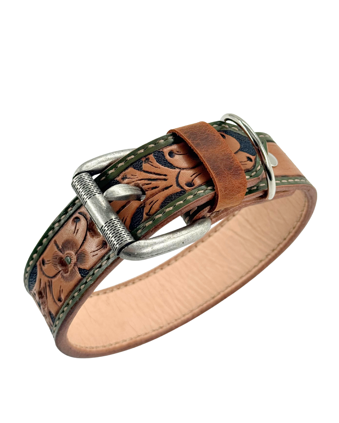 Green Floral Leather Collar