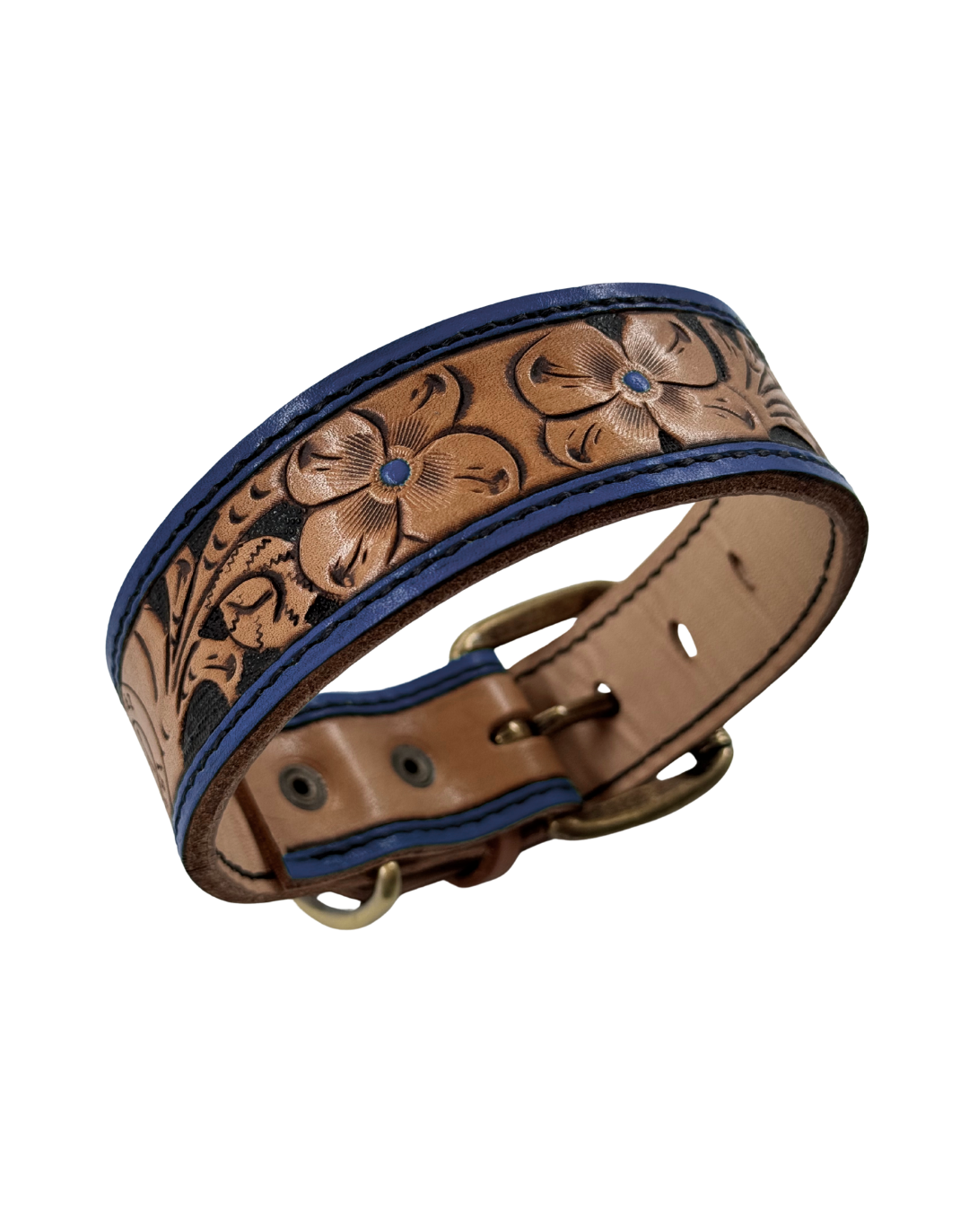 Navy Blue Floral Leather Collar