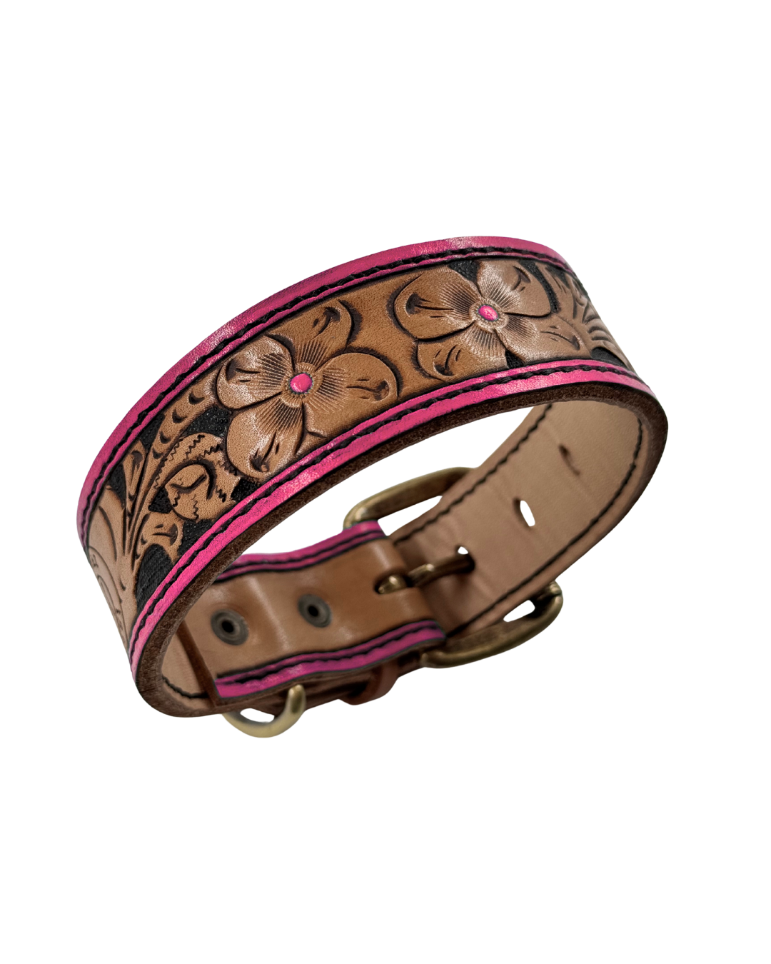 Pink Floral Leather Collar