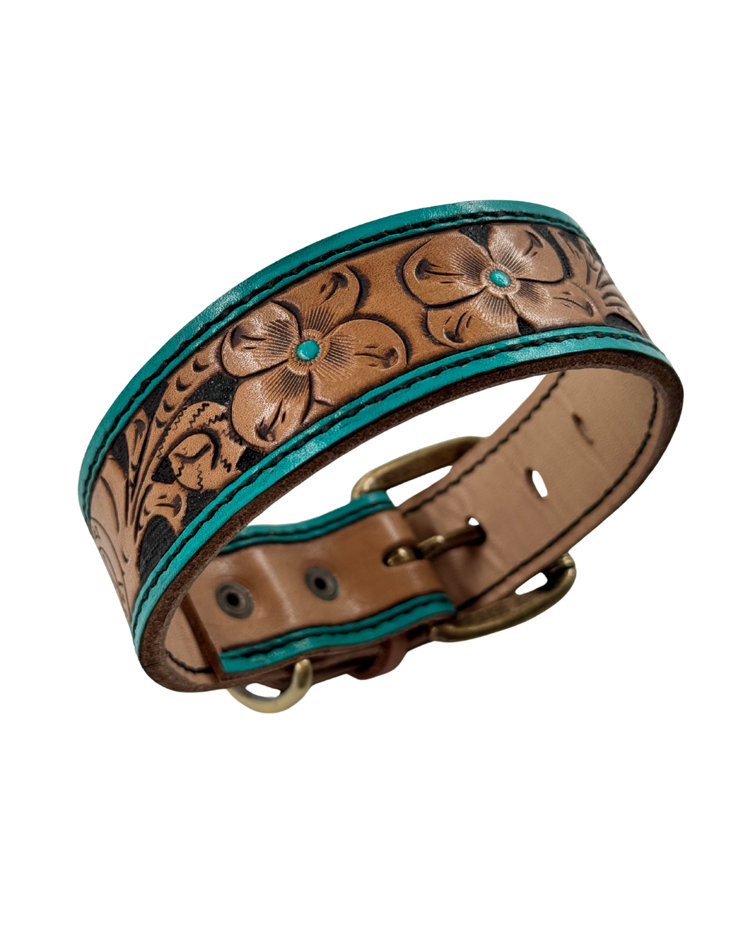 Turquoise Floral Leather Collar