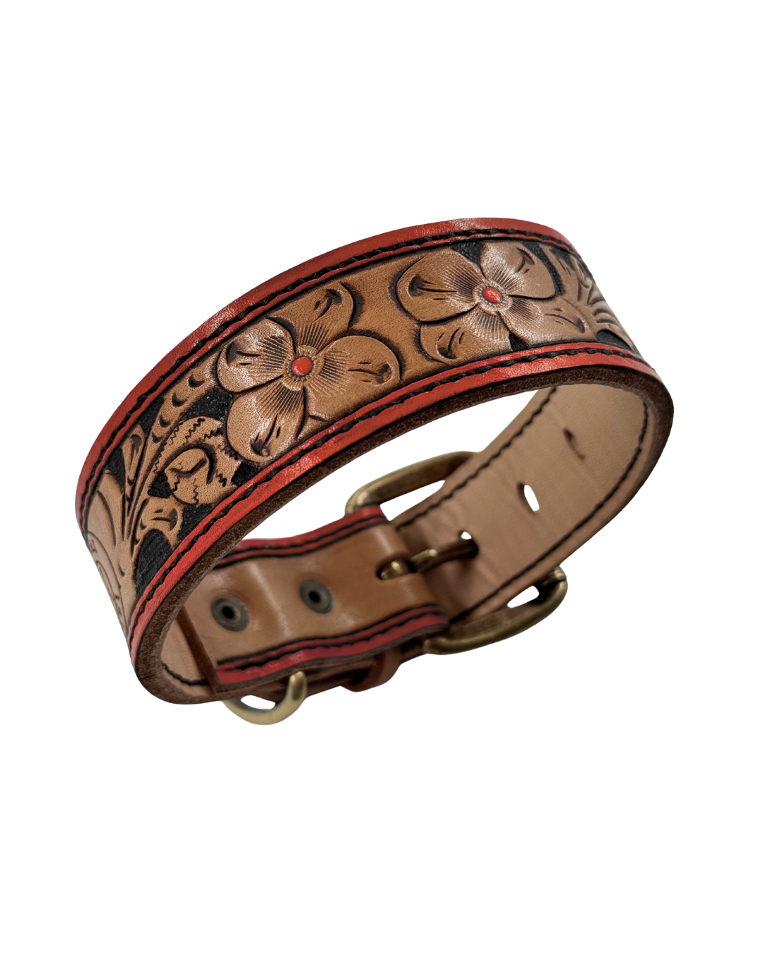 Orange Floral Leather Collar